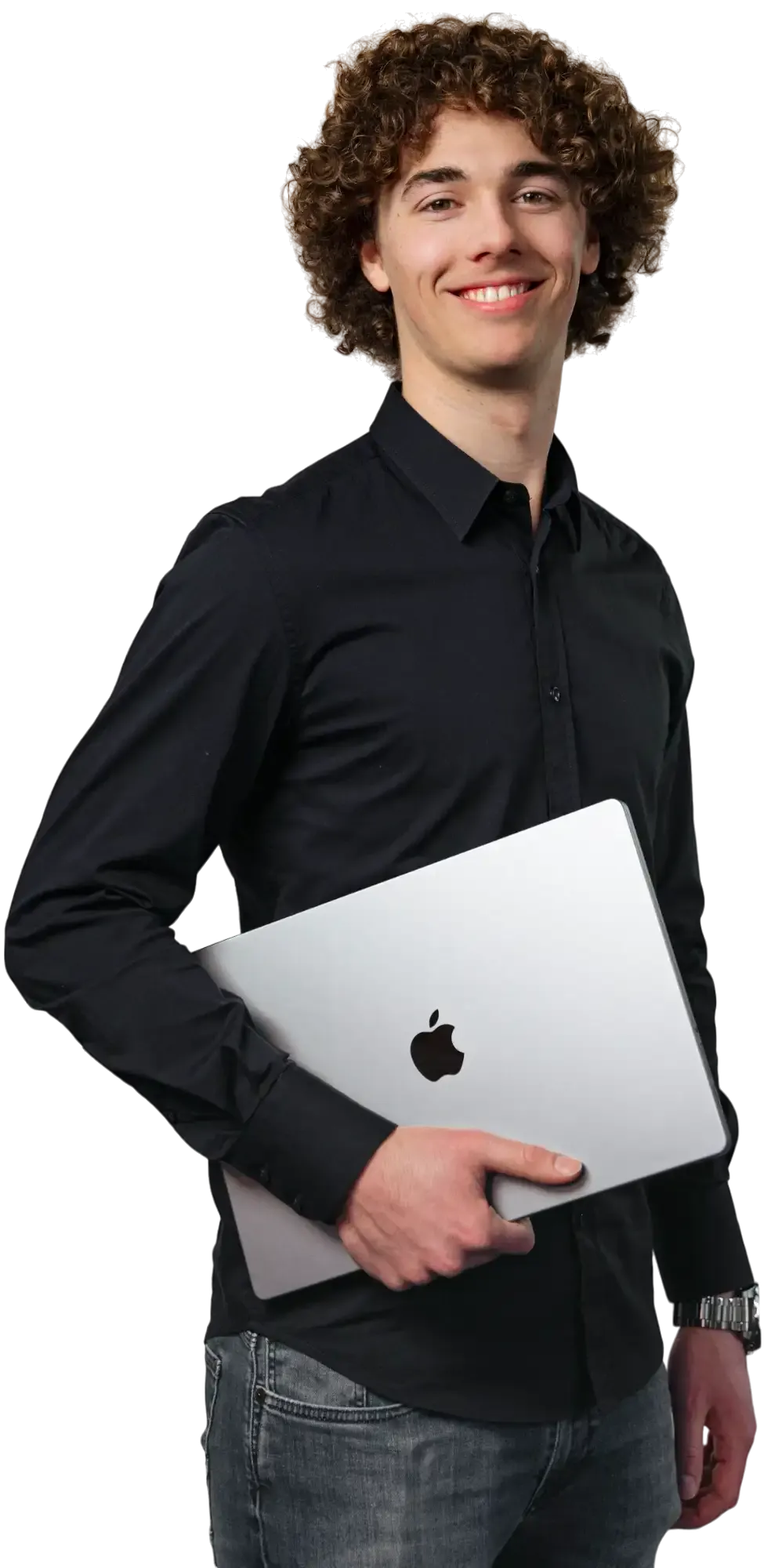 Joris Verberne houd een Macbook vast onder zijn arm