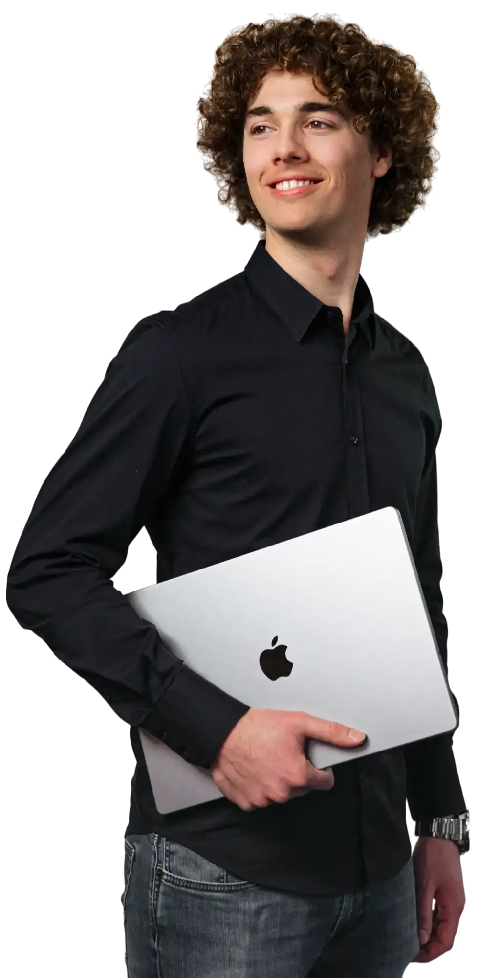 Joris Verberne houd een Macbook vast onder zijn arm