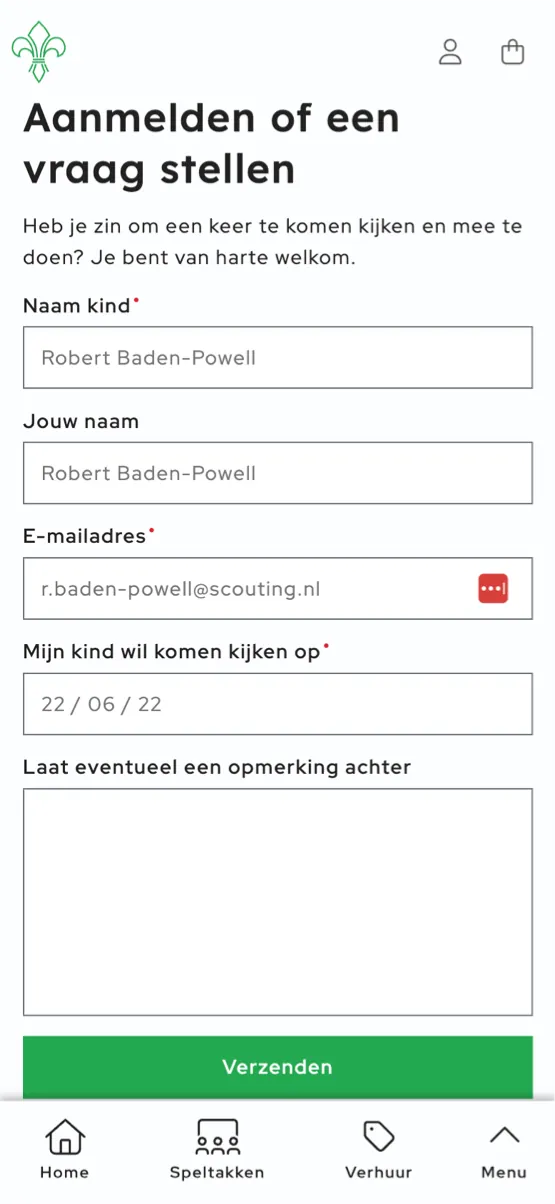 Een inschrijfformulier op scoutingasten.nl