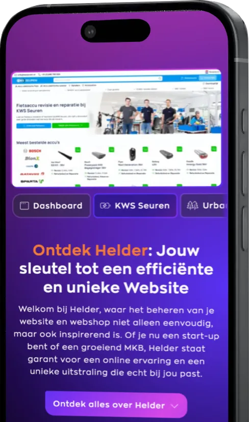 Een iPhone met de homepagina van Helder