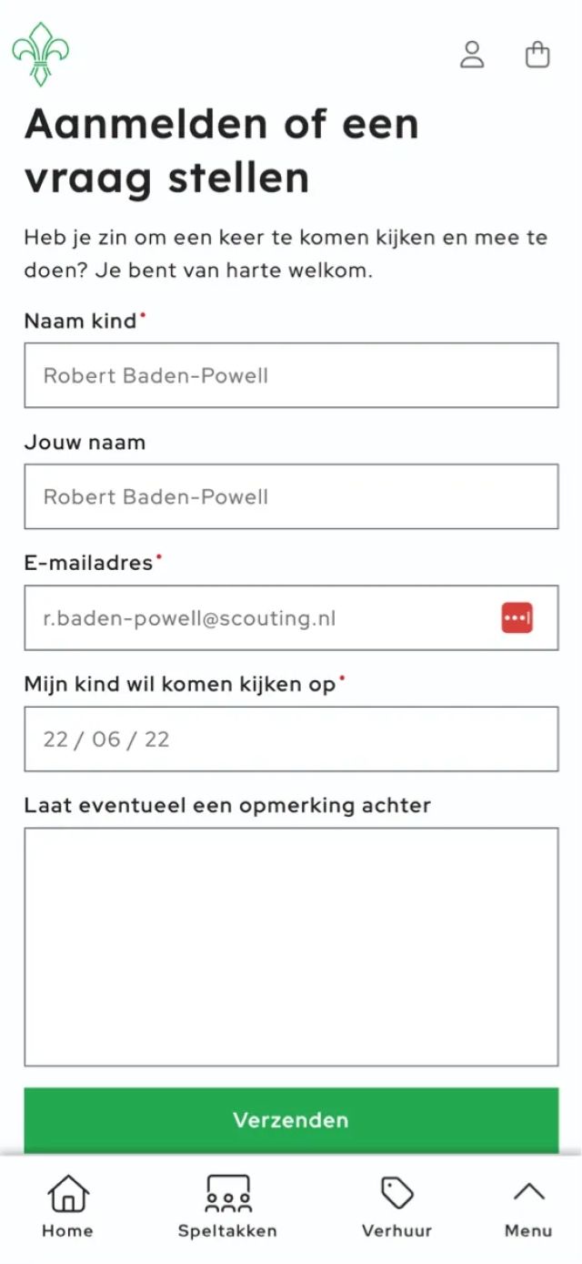 Een inschrijfformulier op scoutingasten.nl