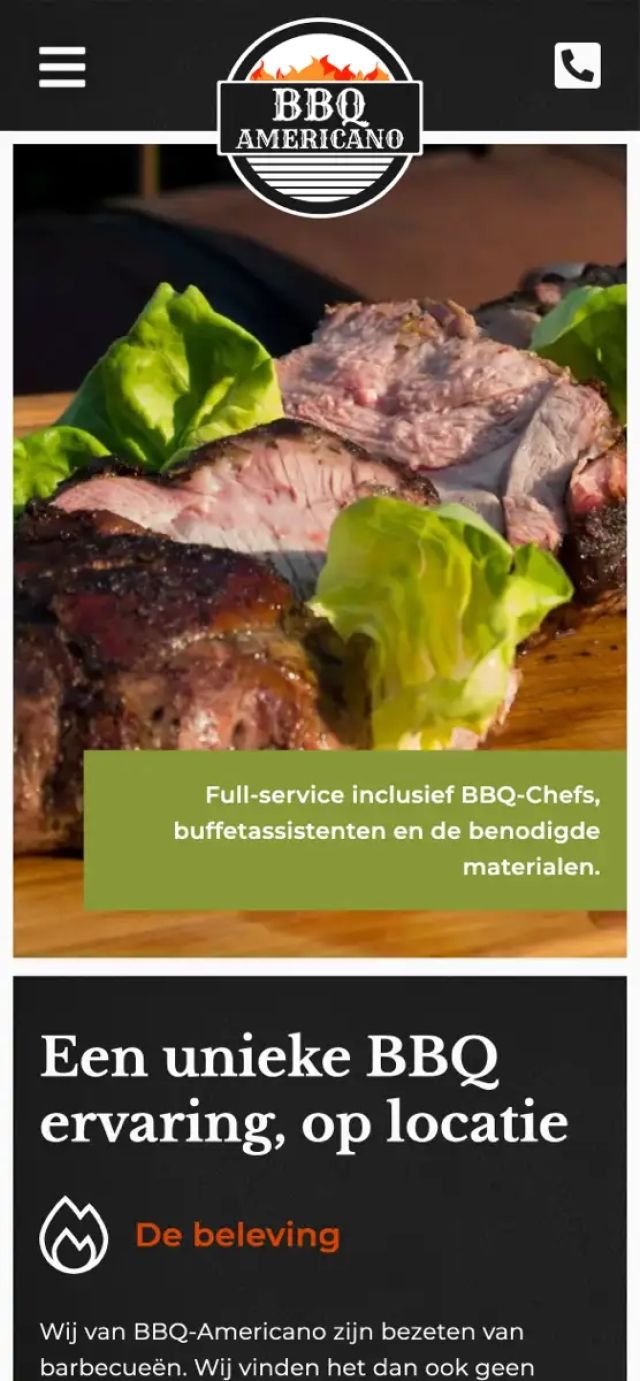 Een screenshot van de website van BBQ Americano
