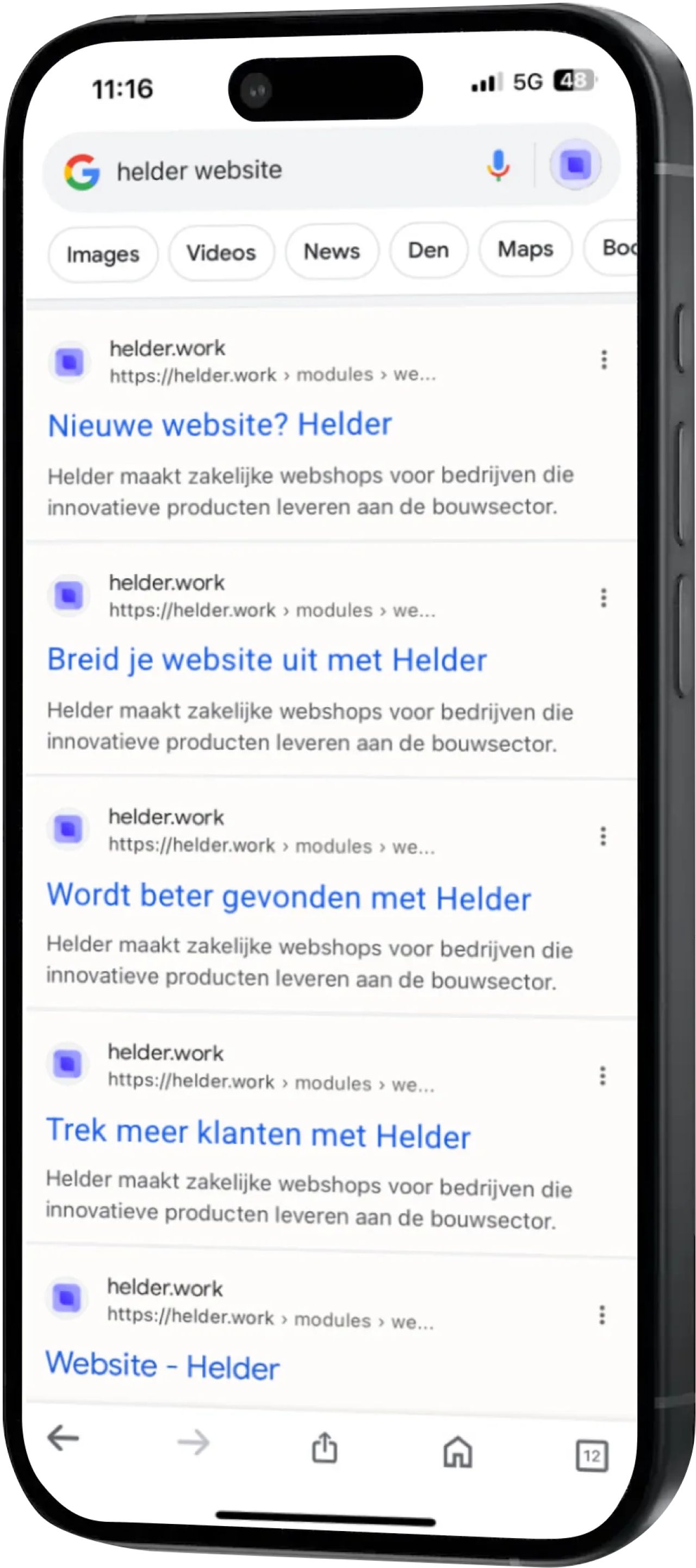Een iPhone toon de zoekresultaten pagina van Google