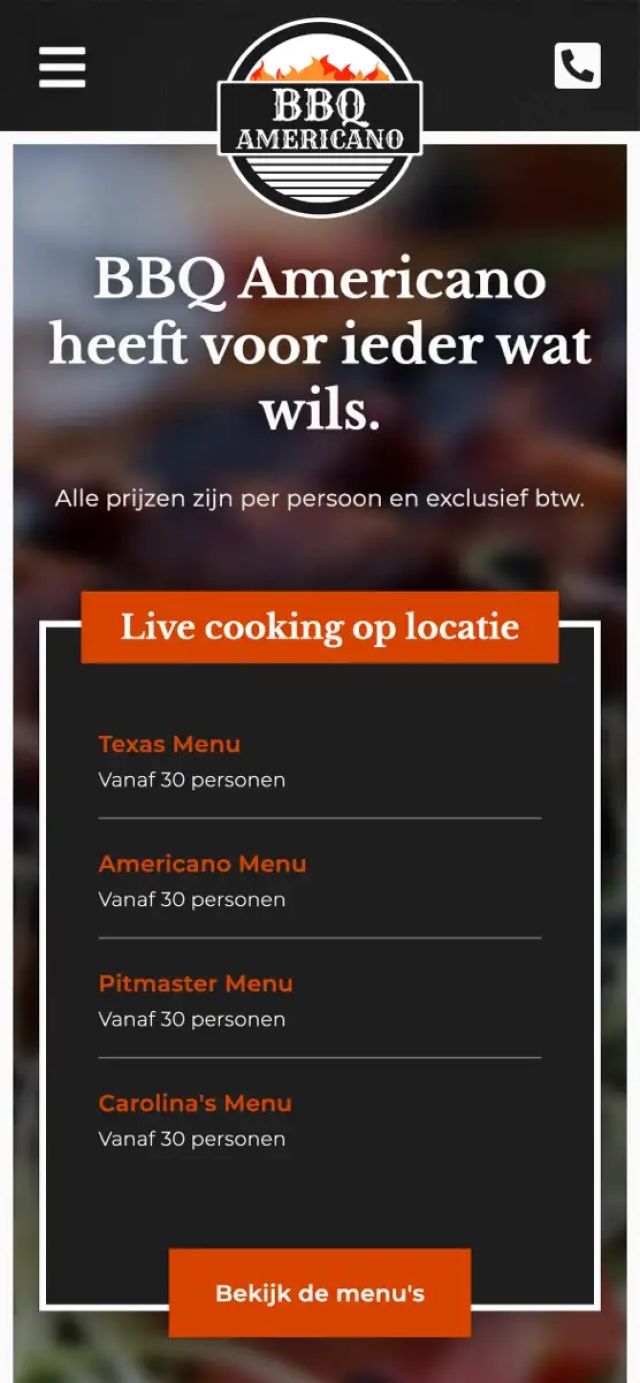 De menukaart van BBQ Americano