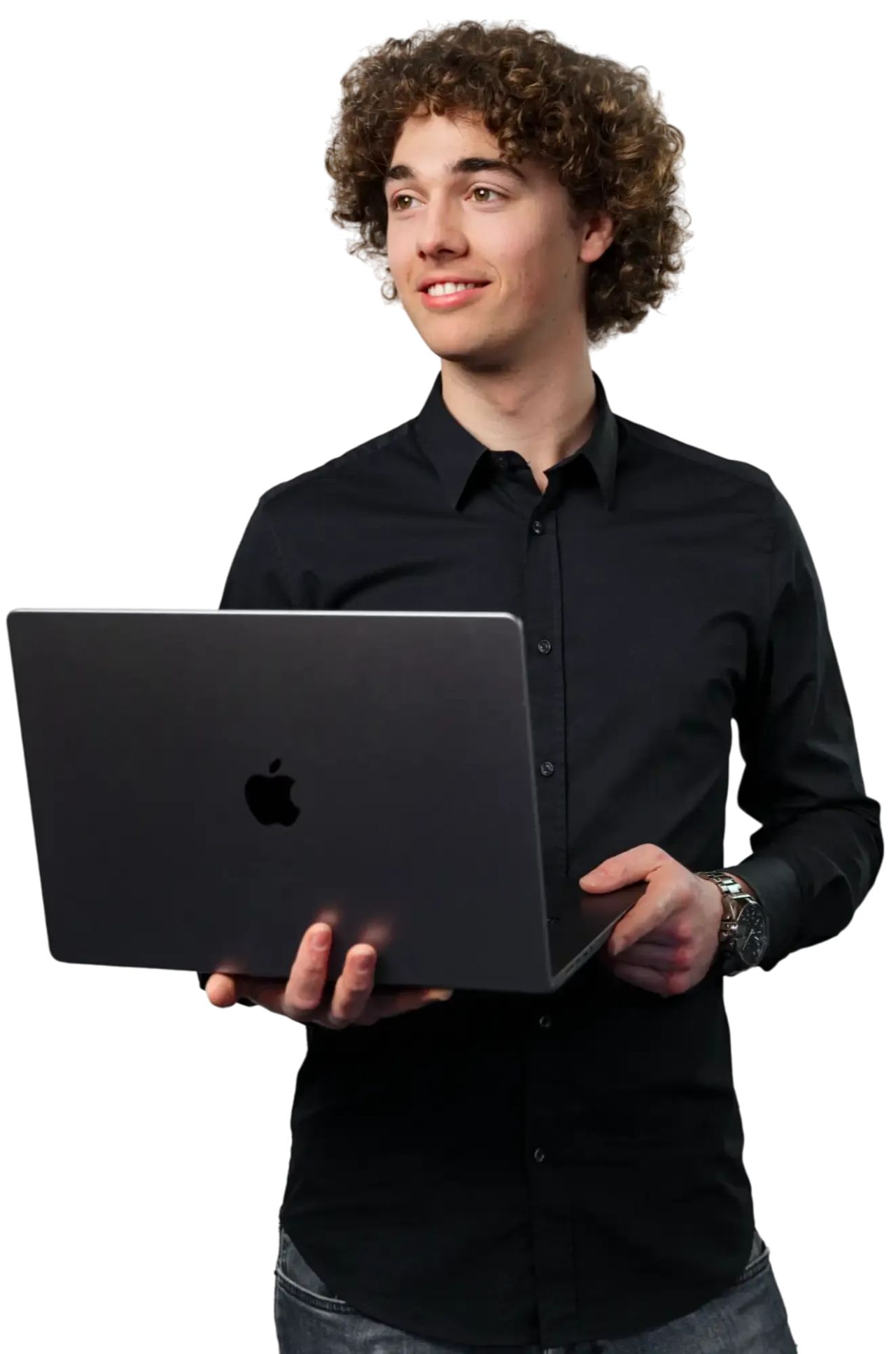 Joris Verberne houd een Macbook vast