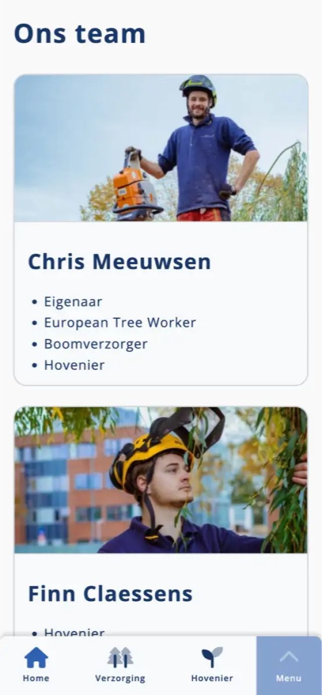 Het team op de website van Meeuwsen B&T