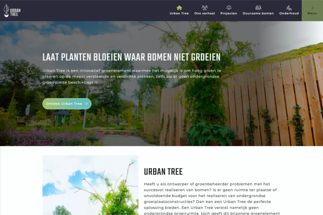 De homepagina van Urban Tree