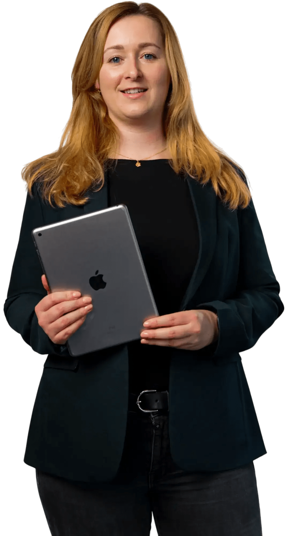 Danique Geurtjens houd een iPad vast