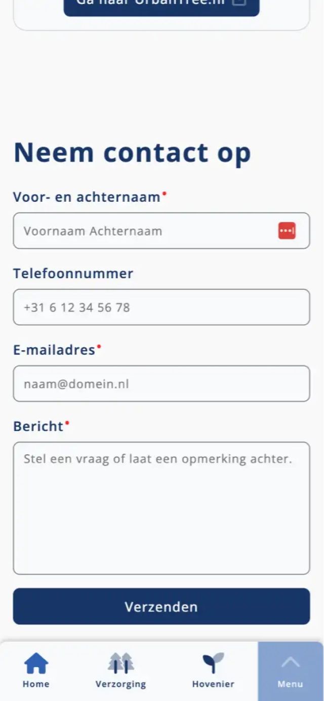 Het contactformulier op de website van Meeuwsen B&T