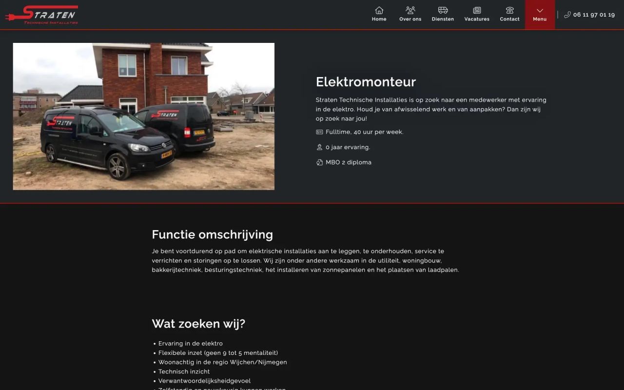 Een vacaturepagina op stratenelektro.nl