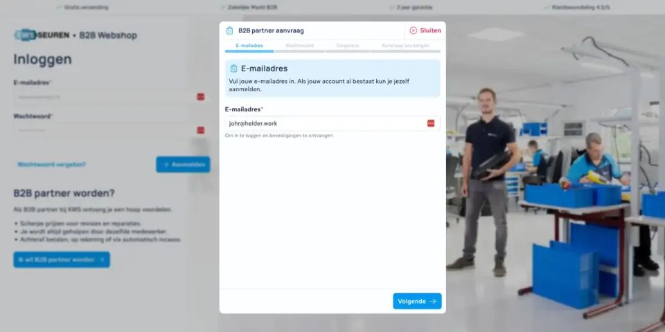 Het B2B aanmeldformulier van KWS Seuren
