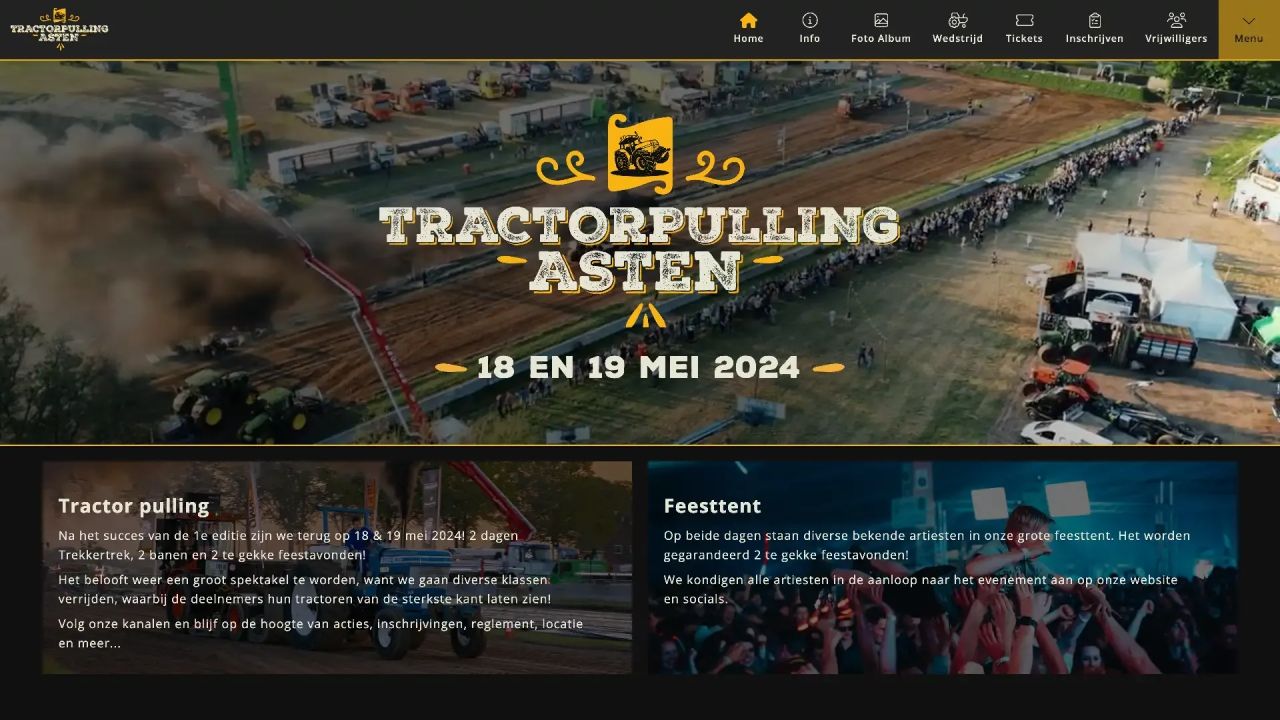 De homepagina van Tractorpulling Asten
