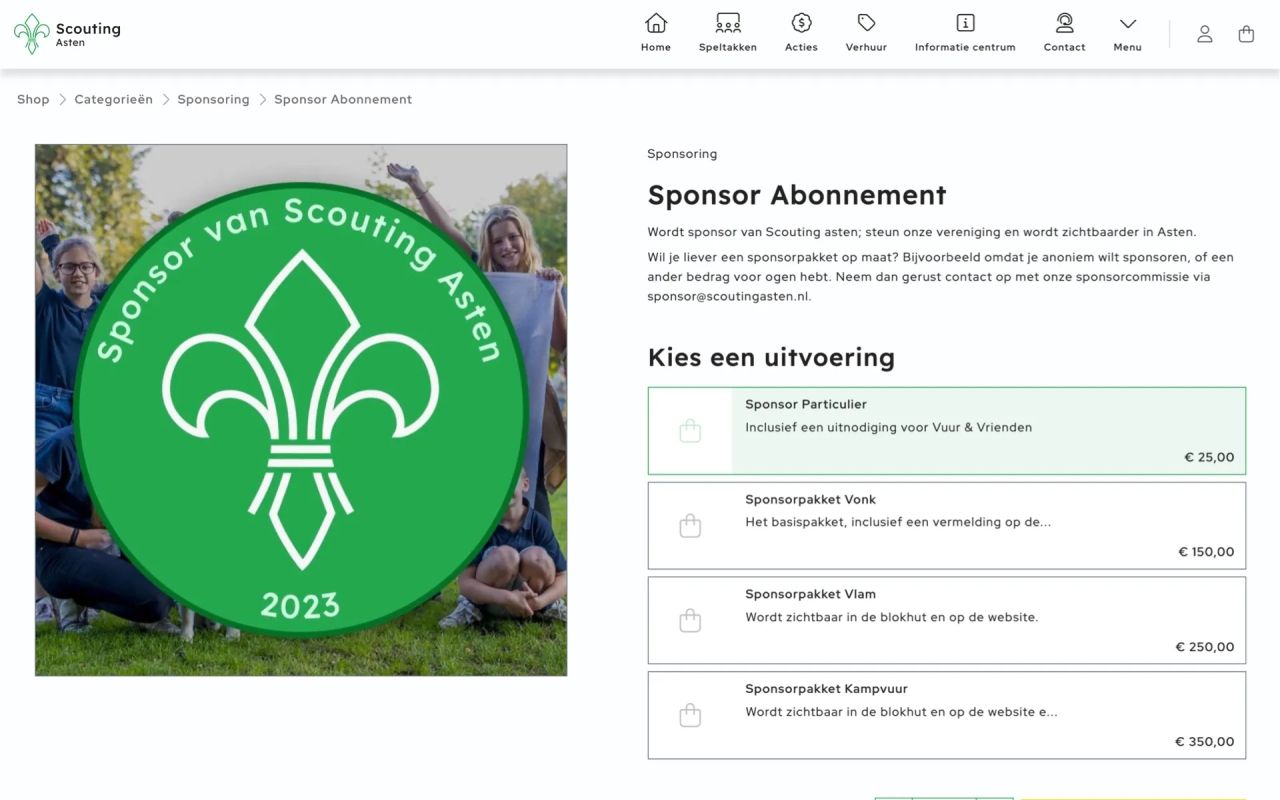 De sponsor verkoop pagina van Scouting Asten