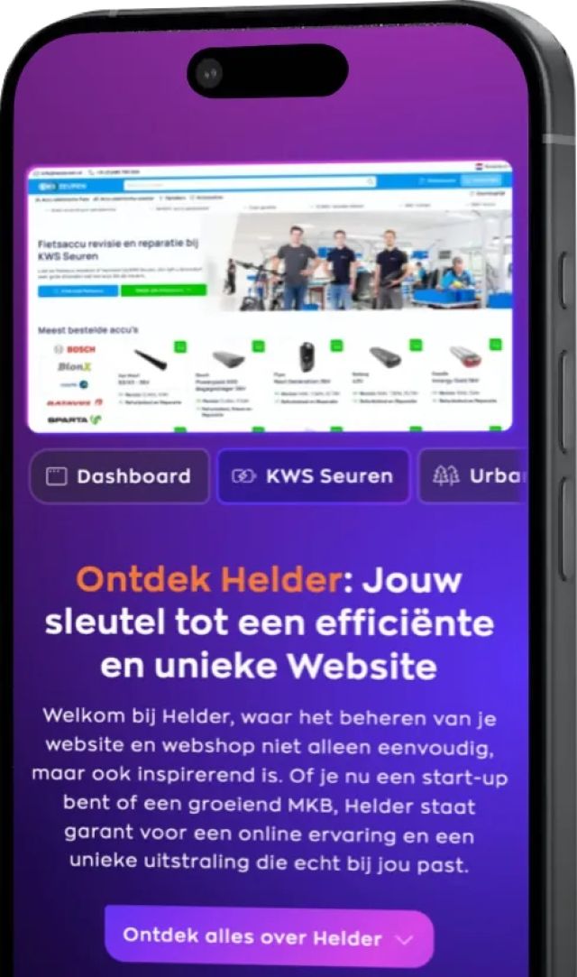 Een iPhone met de homepagina van Helder