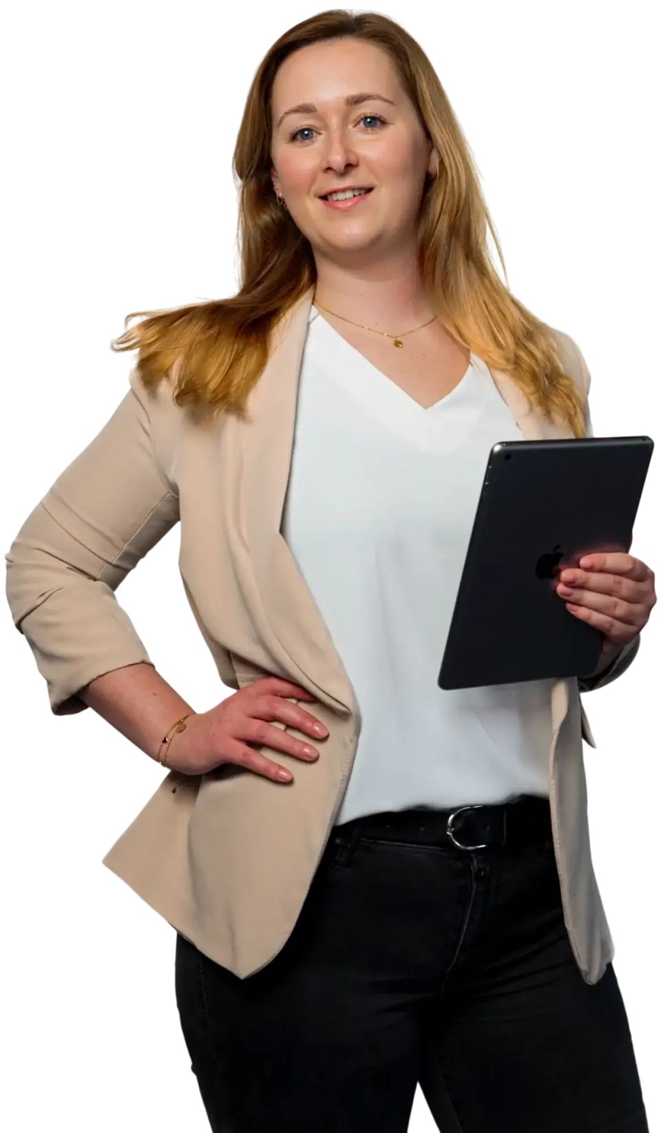 Danique Geurtjens houd een iPad vast