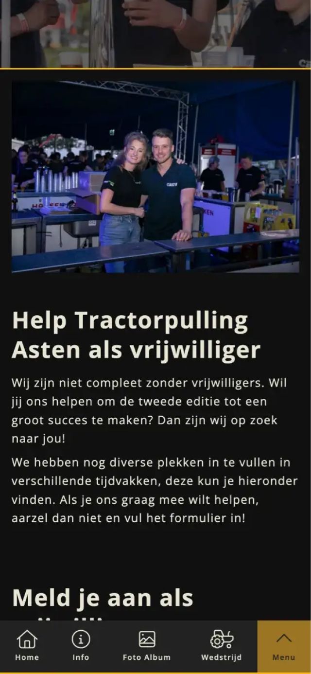 De vrijwilligerspagina op de website van Tractorpulling Asten