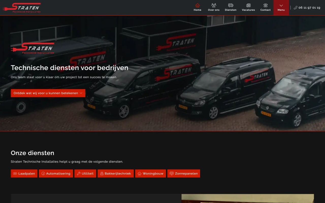De homepagina van Straten Technische Installaties