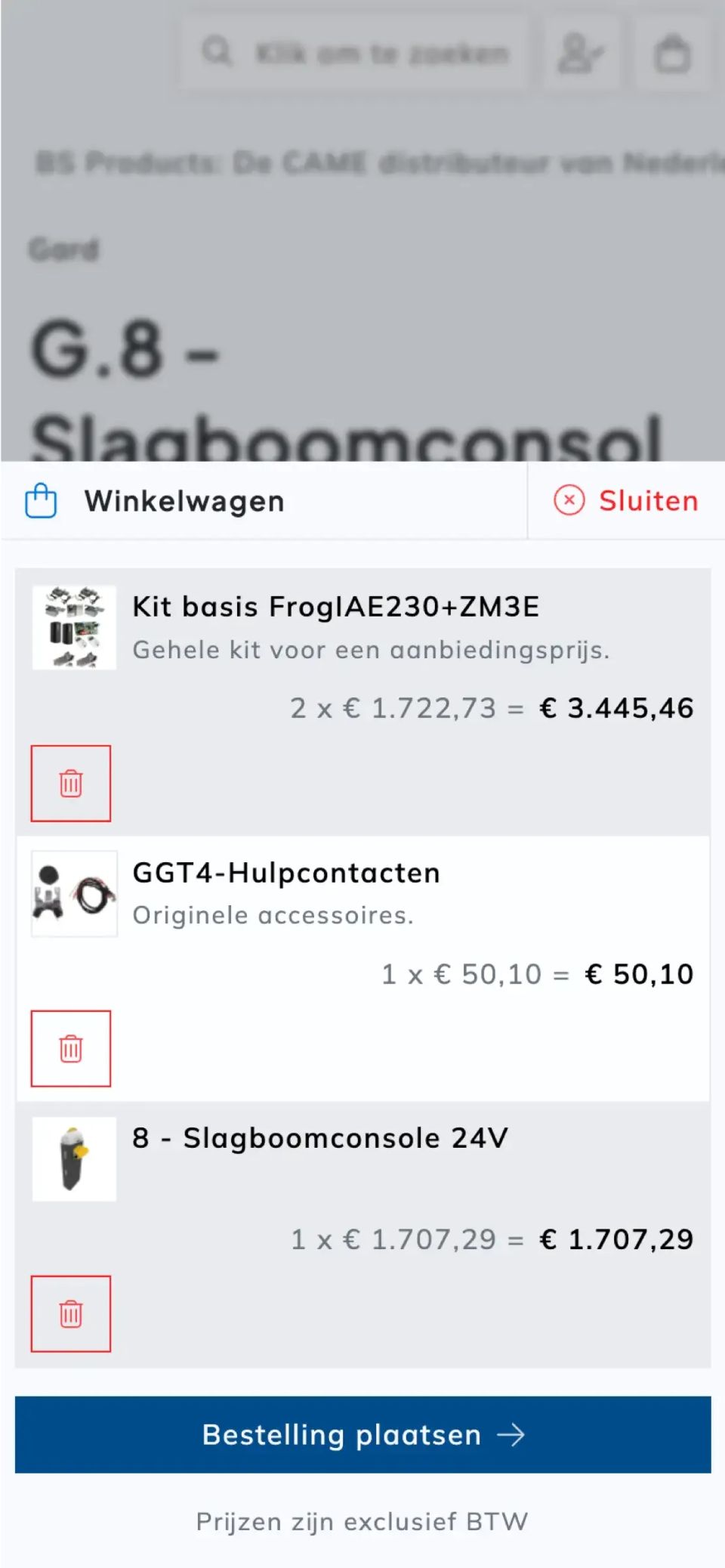 Een winkelwagen met 3 CAME producten van BS Products