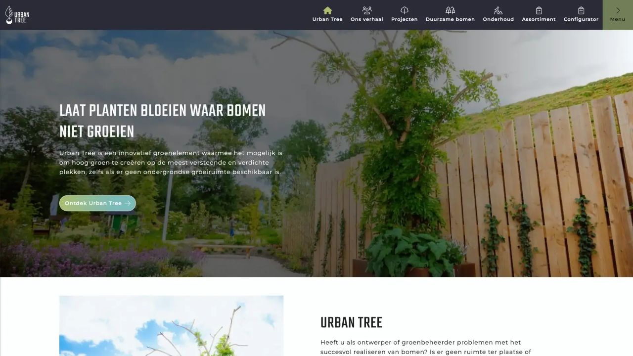De homepagina van Urban Tree